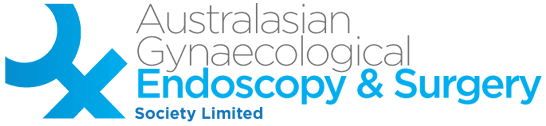 Australasian Gynaecological Endoscopy & Surgery Society Limited logo featuring stylized text and a blue abstract symbol.